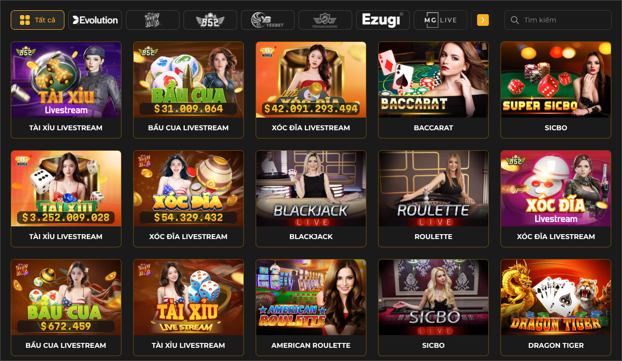 Sảnh live Casino tại Debet
